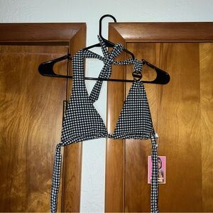 Strawberry Milk Mob Buckwild Bikini Top Black Gingham Bikini Top